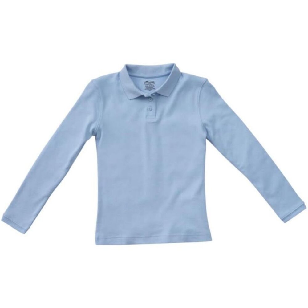 Classroom 58544 Girls Juniors Long Sleeve Fitted Interlock Polo Light Blue